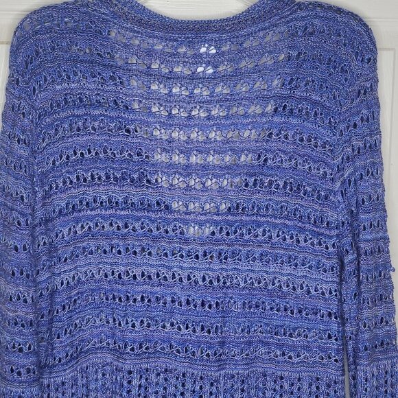 Two-One-Two New York Purple L Open Knit Crochet Button US Made Sweater Cardigan - Picture 7 of 8